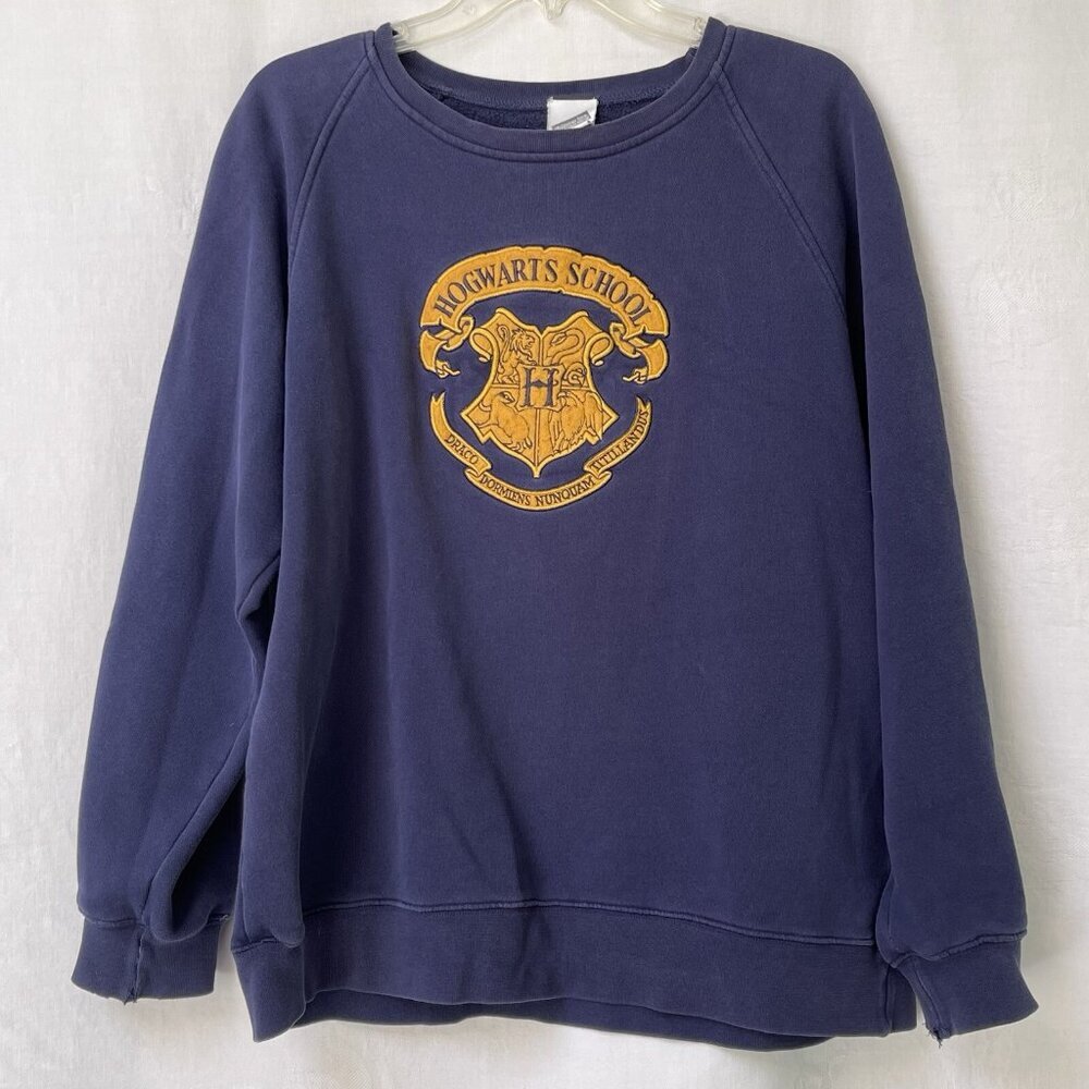 Warner Bros Studio Sweatshirt Medium Hogwarts School Harry Potter Blue Vintage